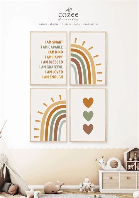 Positive Kid Affirmations Rainbow Wall Art Printable Boho Earthy