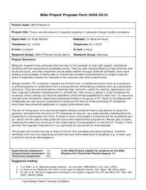 Fillable Online Workspace Imperial Ac Msci Project Proposal Form