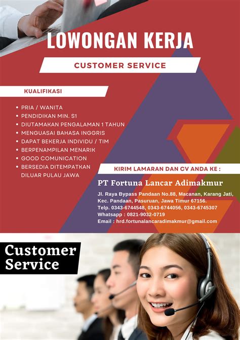 Merah Modern Poster Lowongan Pekerjaan Customer Service PT Fortuna