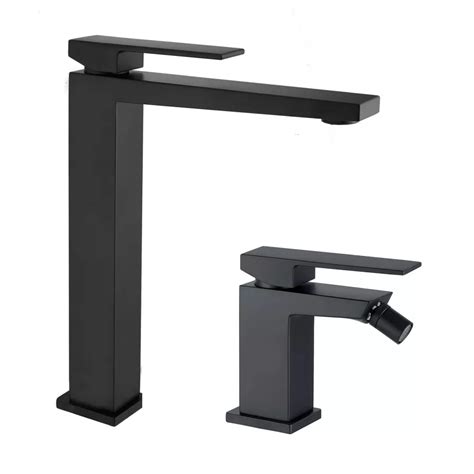 Set Miscelatori Lavabo Alto Bidet In Ottone Nero Opaco Kube Di