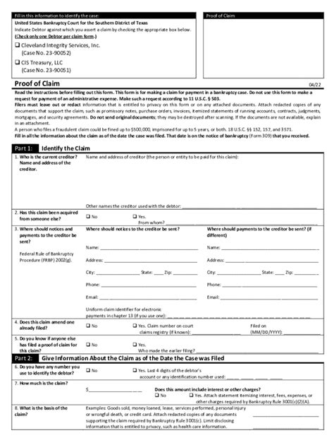 Fillable Online Proof Of Claim Official Form 410 Fax Email Print