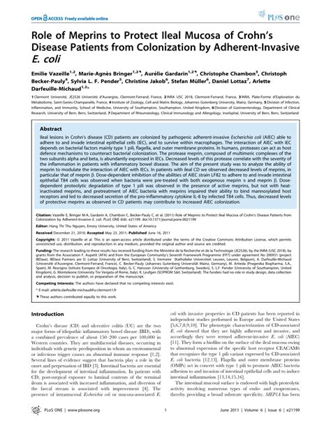 Pdf Role Of Meprins To Protect Ileal Mucosa Of Crohns Disease Patients From Colonization By