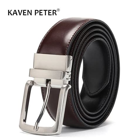 Men S Leather Belt Reversible Buckle Luxury Brand Male Waist Cowskin