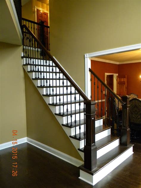 Wood Stairs And Rails And Iron Balusters Oak Handrail And Box Newels Medford Nj