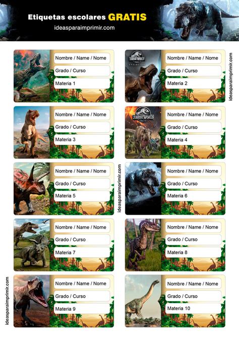 Etiquetas Escolares De Dinosaurios Gratis Para Editar E Imprimir