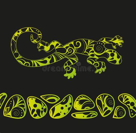 African Motives Floral Lizard Background Stock Vector - Illustration of iguana, symbol: 31931351