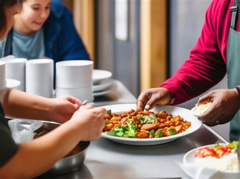 Premium Photo Volunteer Hand Serving Meal To Homeless People In