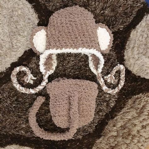 Pre Order 6 To 12m Newborn Monkey Ears Hat And Long Tail Diaper Cover