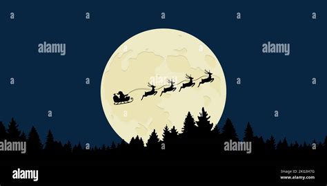 Santa With Reindeer Sled At Full Moon Night Landscape Stock Vector Image And Art Alamy