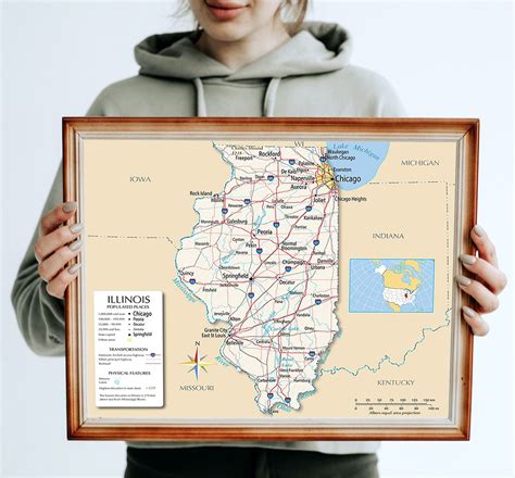 Illinois State Map Poster Map Travel Poster Best Gift - Etsy