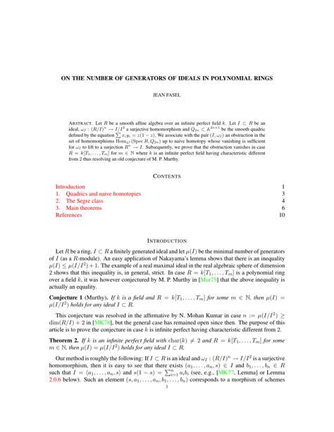 (PDF) On the number of generators of ideals in polynomial rings