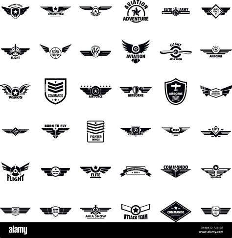 Airforce military army badge logo icons set. Simple illustration of 36 ...