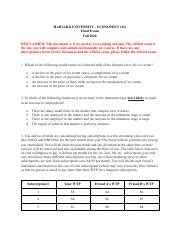 Fall 2020 Final Exam Pdf HARVARD UNIVERSITY ECONOMICS 10A Final