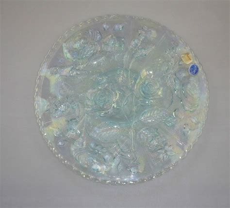 Imperial Carnival Glass Chop Plate Ice Blue Open Rose Design • 24500 Carnival Glass Open