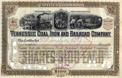 1900 Tennessee Coal Iron And Rr Stock Certificate One Of The Original Dow Industrial Stocks