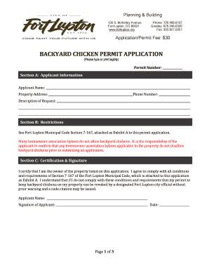 Fillable Online Fortlupton BACKYARD CHICKEN PERMIT APPLICATION