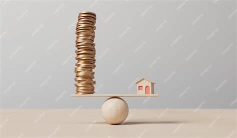 Premium Photo Small House And A Stack Of Coins Balancing On A Seesaw