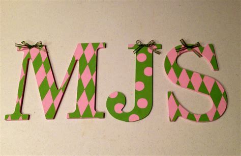 Painted Wooden Letters In Argyle And Polka Dot Painting Wooden