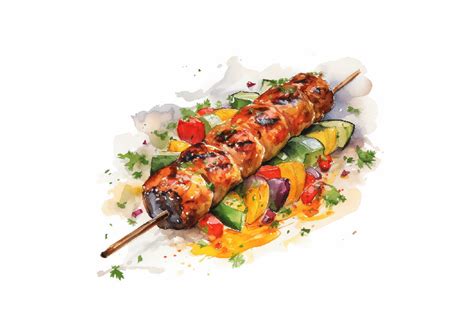 Watercolor Shish Kebap Grill Skewers Graphic By ANE Creative Fabrica