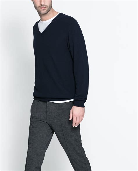 Zara Basic V Neck Sweater In Blue For Men Lyst