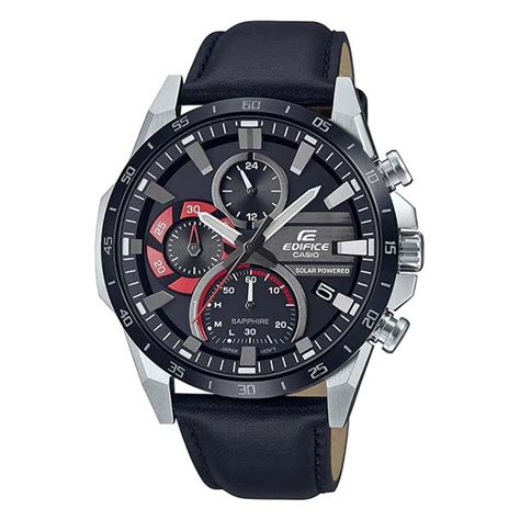 Casio Edifice Solar Zafiro Correa Piel Negra Efs S Bl Av