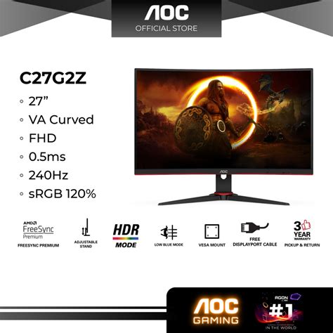 Aoc C27g2z Curved Gaming Monitor 27 Va Fhd 0 5ms 240hz Amd