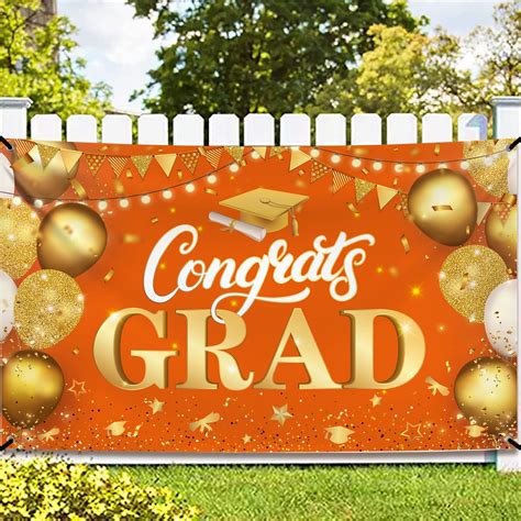 Buy Congrats Grad Banner Orange 72x44 Inch Graduation Banner For