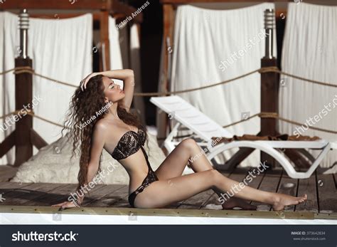 Bikini Model Beautiful Sexy Brunette Girl Stock Photo Edit Now 373642834