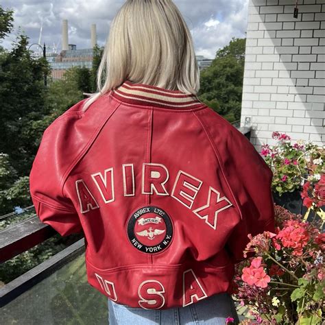 Vintage Red Leather Avirex Varsity Jacket 90s Depop