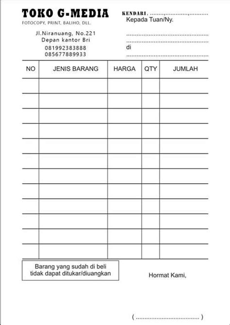 Detail Contoh Nota Pembelian Barang Elektronik Koleksi Nomer