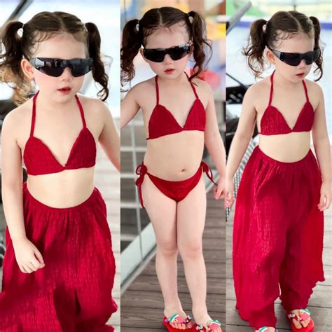 Đồ bơi bé gái set bikini 3ct đồ bơi 2 mảnh kèm quần xốp suông dài cho bé Shopee Việt Nam