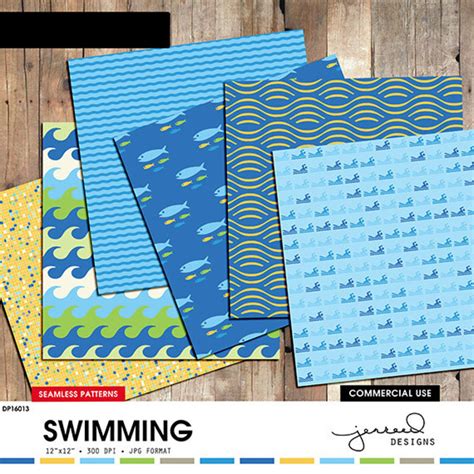 Swimming Scrapbook Paper Pool Digital Paper Summer Scrapbook Swim Theme