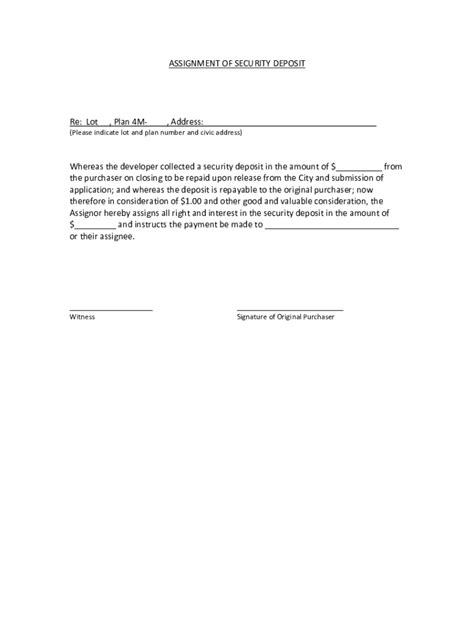 Fillable Online Assignment Of Security Deposit Doc Fax Email Print