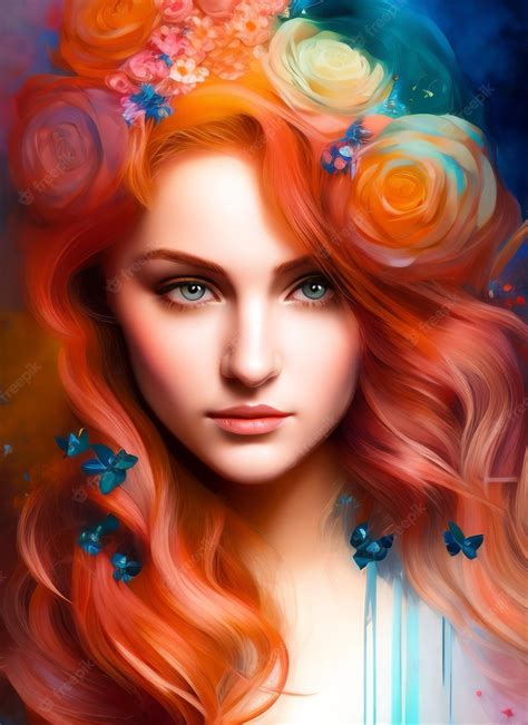 Cuadro De Retrato De Una Bella Mujer Ilustración Artística De Una Hermosa Niña Foto Premium