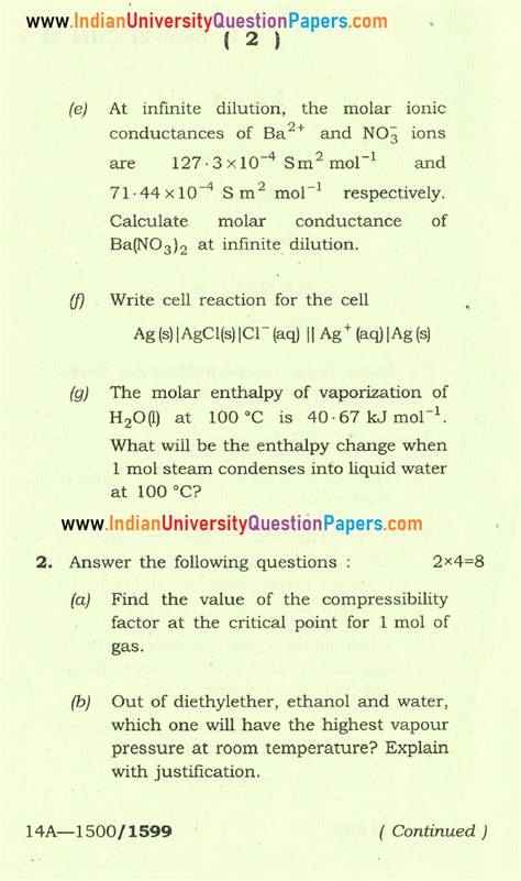 Gauhati University B Sc Chemistry Major Paper 2 1 2014 Question Paper