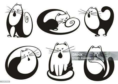 Cute And Funny Cats Doodle Vector Set Cartoon Cat Or Kitten Characters