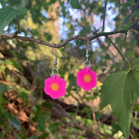 Sterling Silver Lightweight Perler Bead Flower Earrings Pink Red