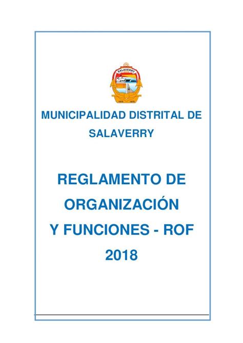 Pdf Reglamento De Organizaci N Y Funciones Rof De