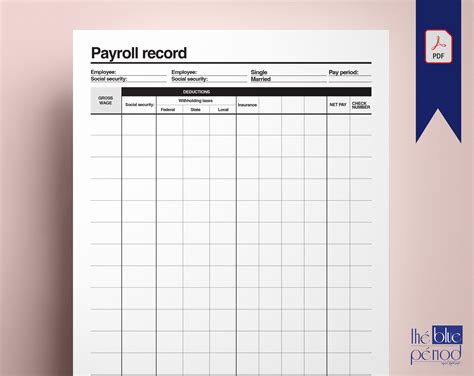 Printable Payroll Record Template - Etsy