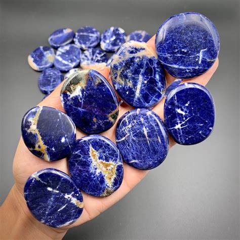 Premium Sodalite Palm Stone Natural Blue Polished Flat Large Etsy