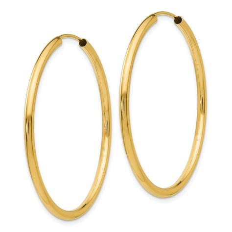 14k 14kt Yellow Gold Polished Round Endless 2mm Hoop Earrings 33mm X