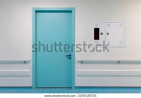 Modern Hospital Corridor Blue Doors Flooring Stock Photo 2250128725 ...