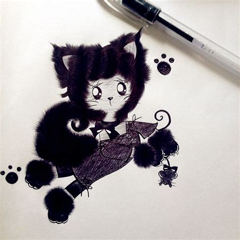 Black Cat Neko Blackcat Onlypen Chibineko Chibi Drawing Desenho