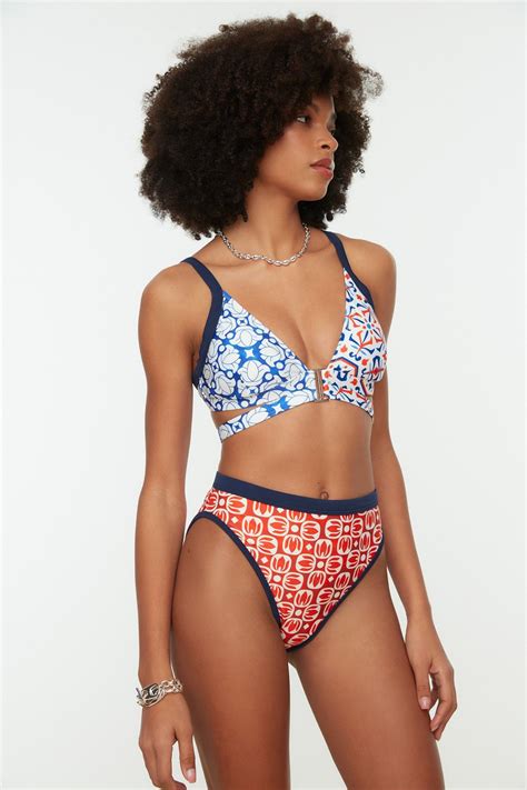 Trendyol Collection Tile Patterned High Waist Bikini Bottom Tbess Ba Trendyol