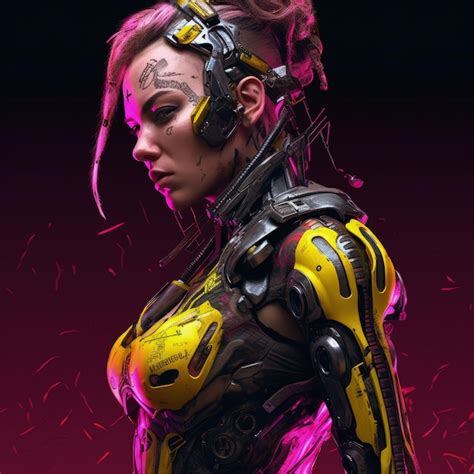 Premium AI Image | A woman in a futuristic suit with a robot on her chest