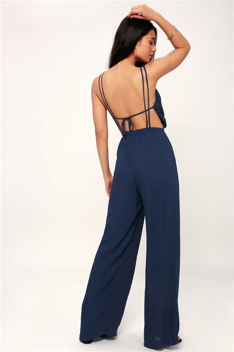 Cool Navy Blue Jumpsuit Backless Jumpsuit Strappy Jumpsuit Lulus