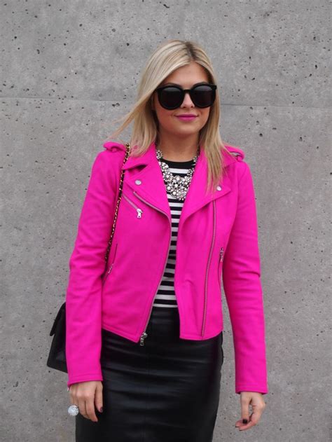 Moto Jacket Krystin Lee Pink Jacket Outfit Pink Leather Jacket