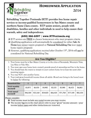 Fillable Online Rebuildingtogetherpeninsula Homeowner Application