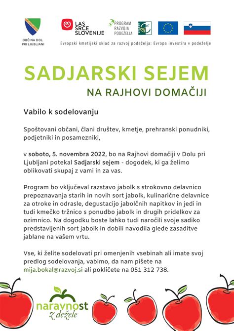 Občina Dol pri Ljubljani Vabilo k sodelovanju na Sadjarskem sejmu na