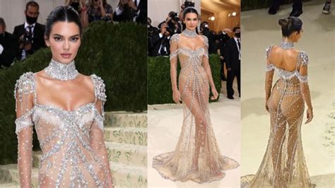 Met Gala 2021 Kendall Jenner Shines In Sheer Nude Givenchy Gown Adorned With Glittering